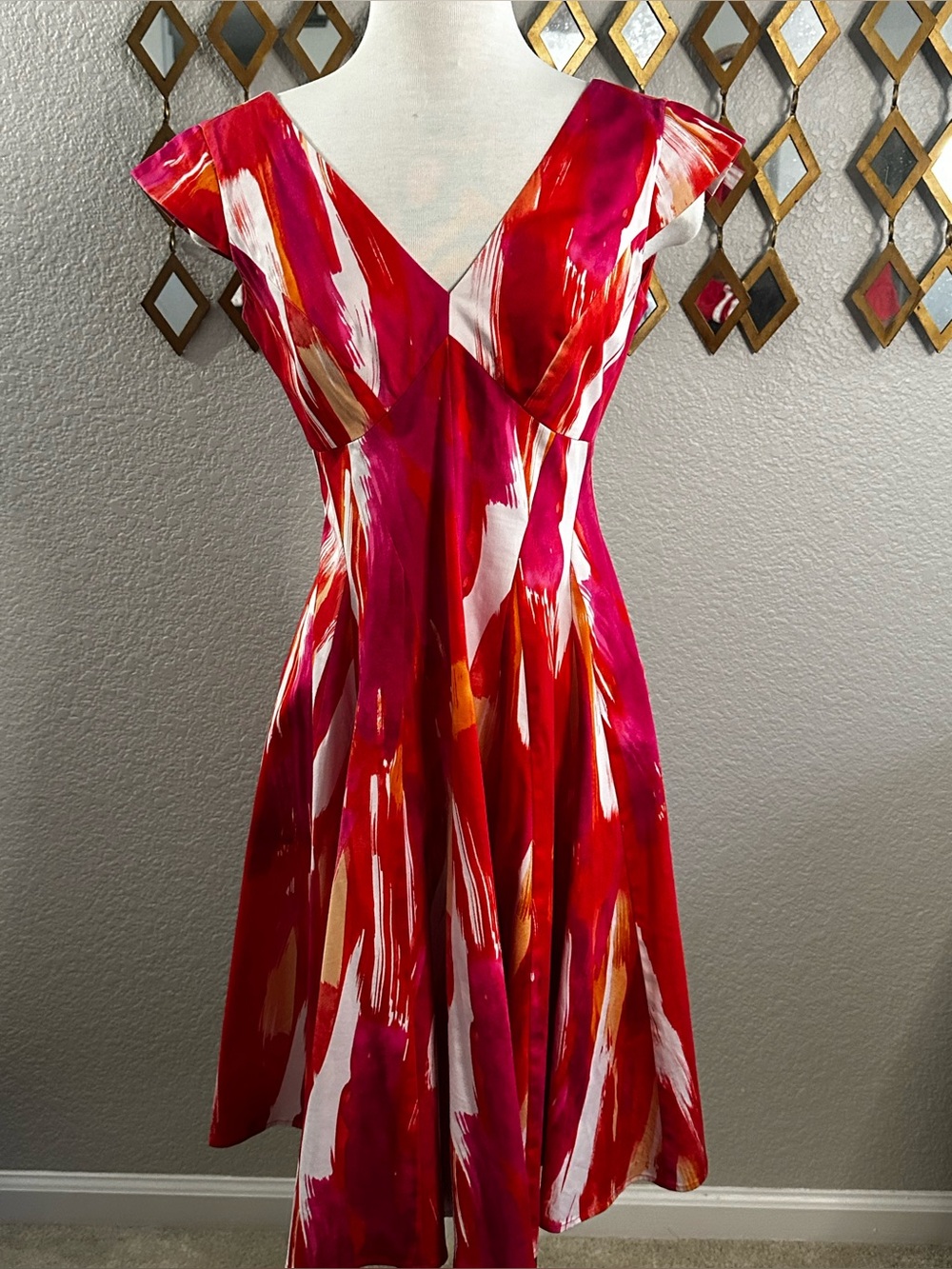 Calvin Klein Vibrant Abstract Watercolor Fit & Flare Dress